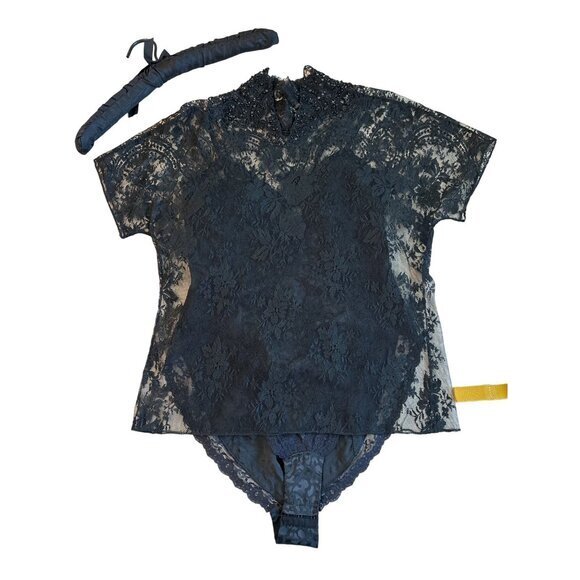 Black Lace 2 Piece Teddy Plus Overshirt‎ Gorgeous Unbranded Small Beaded